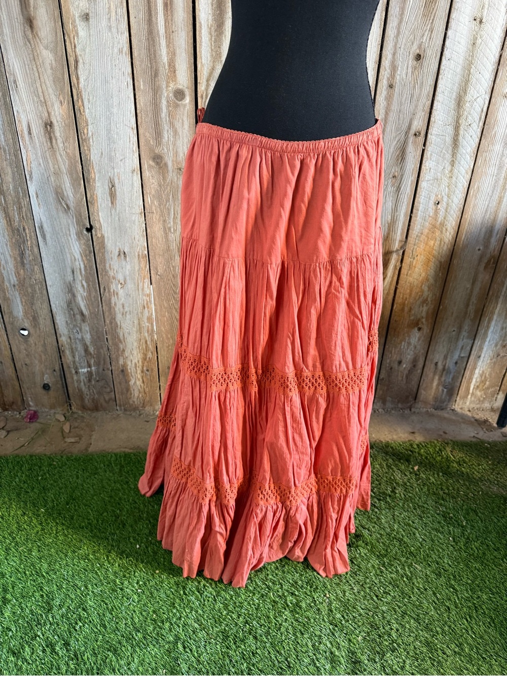 Bohemian Tiered Maxi Skirt - Coral